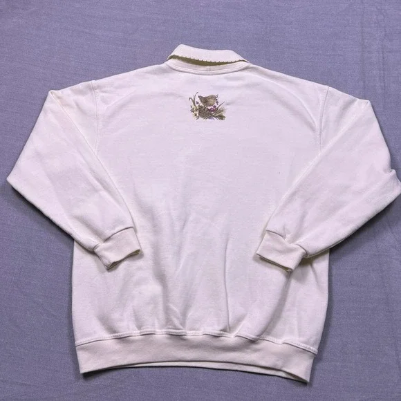 Northern Reflections Women's Cream Floral Bird Embroidered Collared Sweatshirt L - Picture 2 of 8